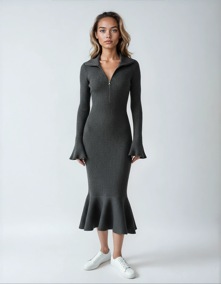 Women's Velvet Dress | Zipper Collar Bodycon | Elegant Dresses