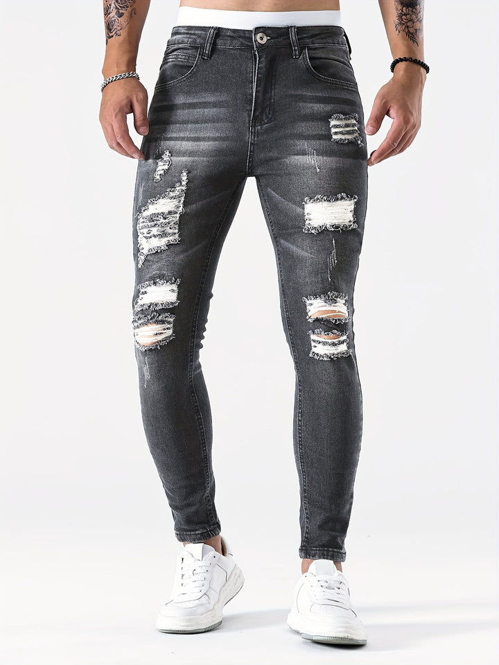 Men's Slim Fit Jeans | Distressed & Washed | Medium Stretch | Classic Denim
