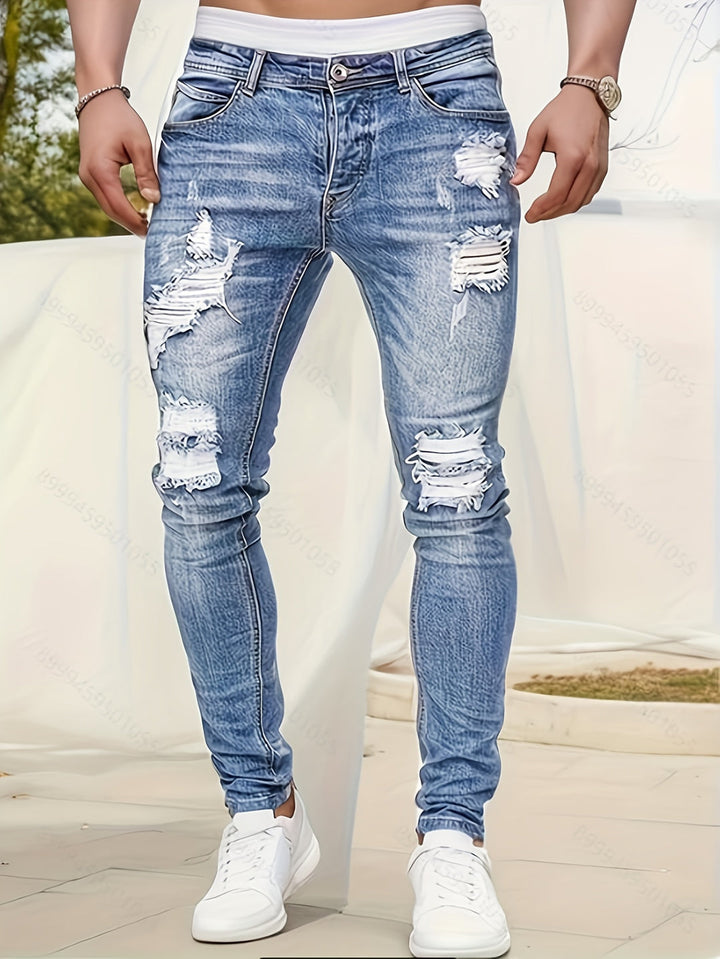 Men's Slim Fit Jeans | Distressed & Washed | Medium Stretch | Classic Denim