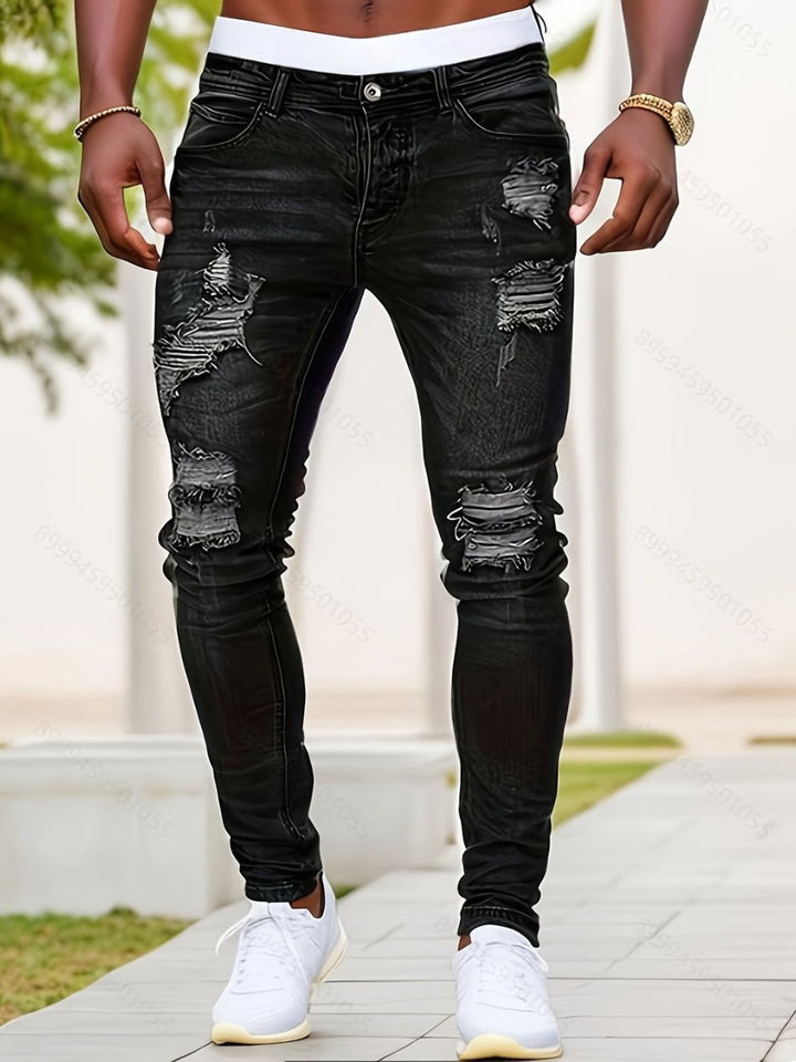 Men's Slim Fit Jeans | Distressed & Washed | Medium Stretch | Classic Denim