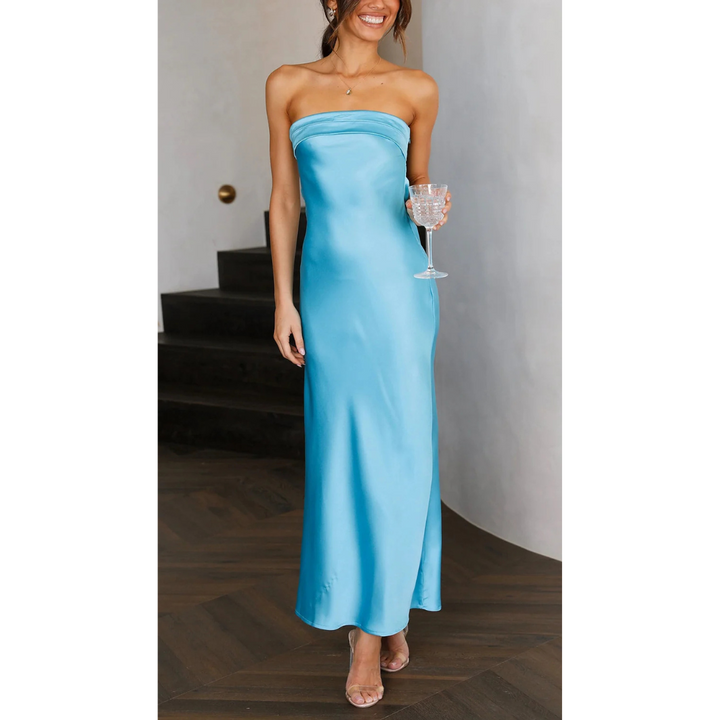 Women's Dress | Fitted & Silky Satin | Party & Dinner | Elegant Off-Shoulder