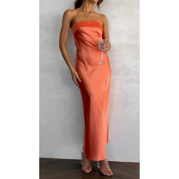 Women's Dress | Fitted & Silky Satin | Party & Dinner | Elegant Off-Shoulder