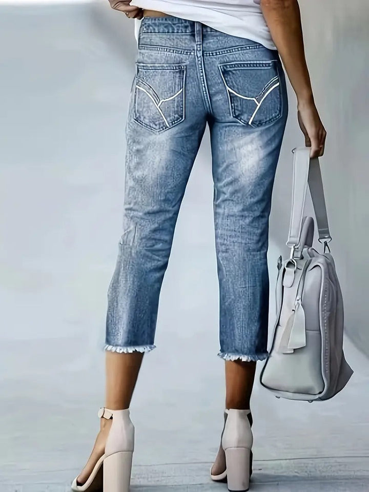 Straight Trousers with Knitted Trim for Women | Elegant & Casual | Hidden Ruffle Details