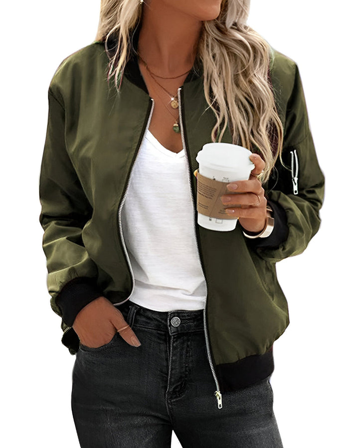 Women's Bomber Jacket | Slim & Thin | Stand Collar with Zip | Sporty Autumn Jacket