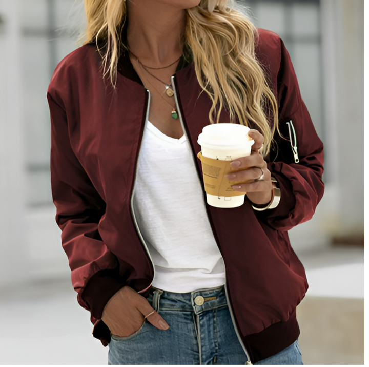 Women's Bomber Jacket | Slim & Thin | Stand Collar with Zip | Sporty Autumn Jacket