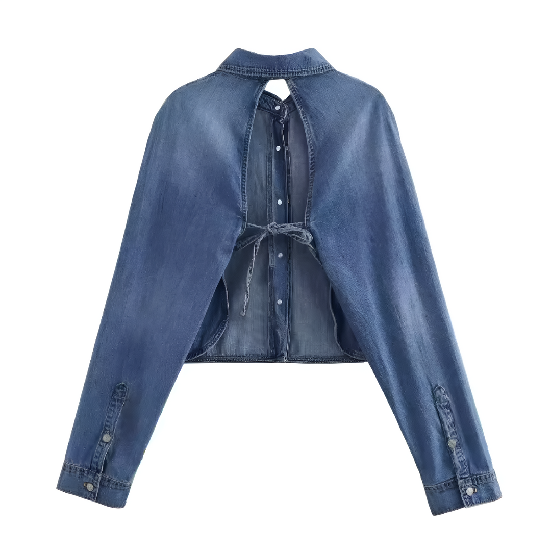 Ladies' Shirt | Backless Denim | Chic Streetwear Style | Reversible Collar