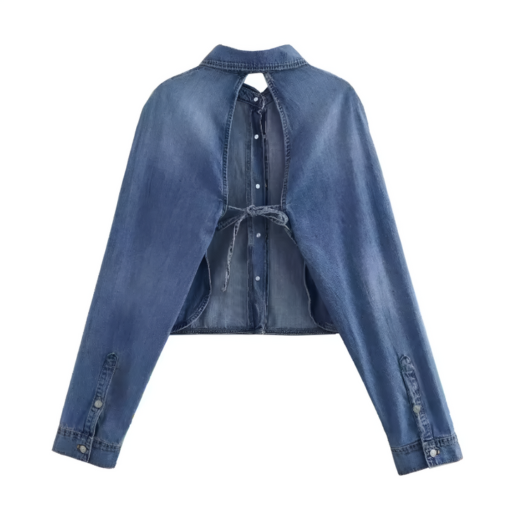 Ladies' Shirt | Backless Denim | Chic Streetwear Style | Reversible Collar
