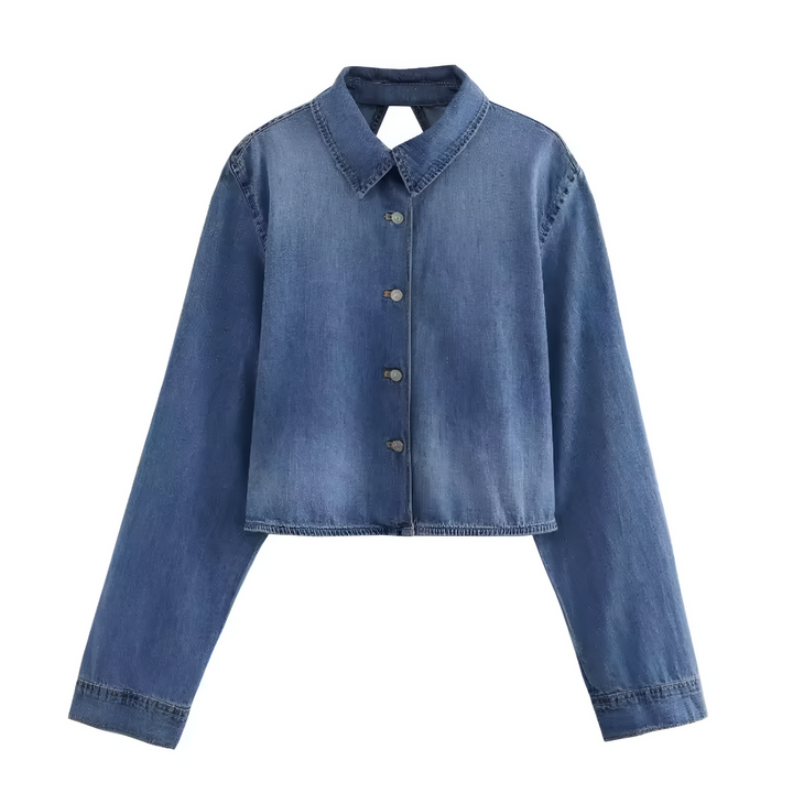 Ladies' Shirt | Backless Denim | Chic Streetwear Style | Reversible Collar