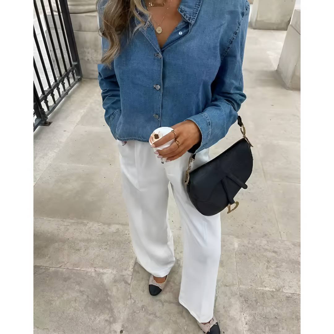 Ladies' Shirt | Backless Denim | Chic Streetwear Style | Reversible Collar