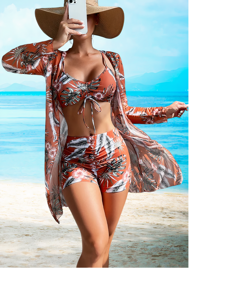 Women's Bikini Set | High Waist | Floral Print | 3-Piece Swimsuit