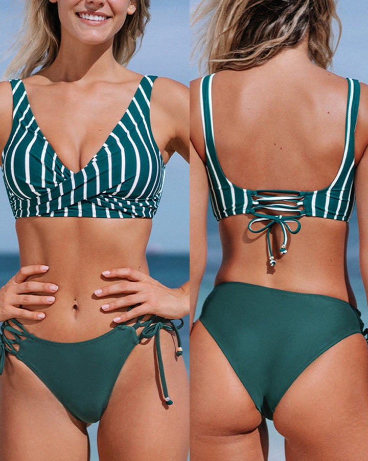 Women’s Bikini Set | Vintage Print | Cross Back & Push-Up | Two-Piece Swimsuit