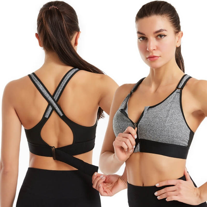 Sports Bra for Women | Front Zip | Adjustable Straps | Shock Absorbing | Push-up Effect