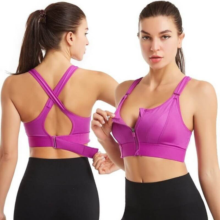 Sports Bra for Women | Front Zip | Adjustable Straps | Shock Absorbing | Push-up Effect