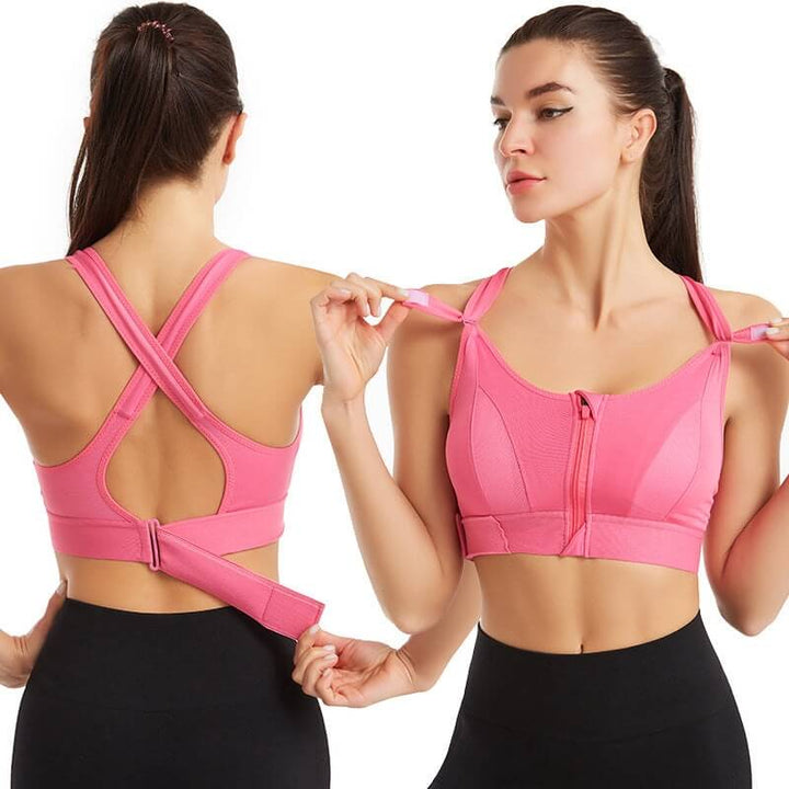 Sports Bra for Women | Front Zip | Adjustable Straps | Shock Absorbing | Push-up Effect