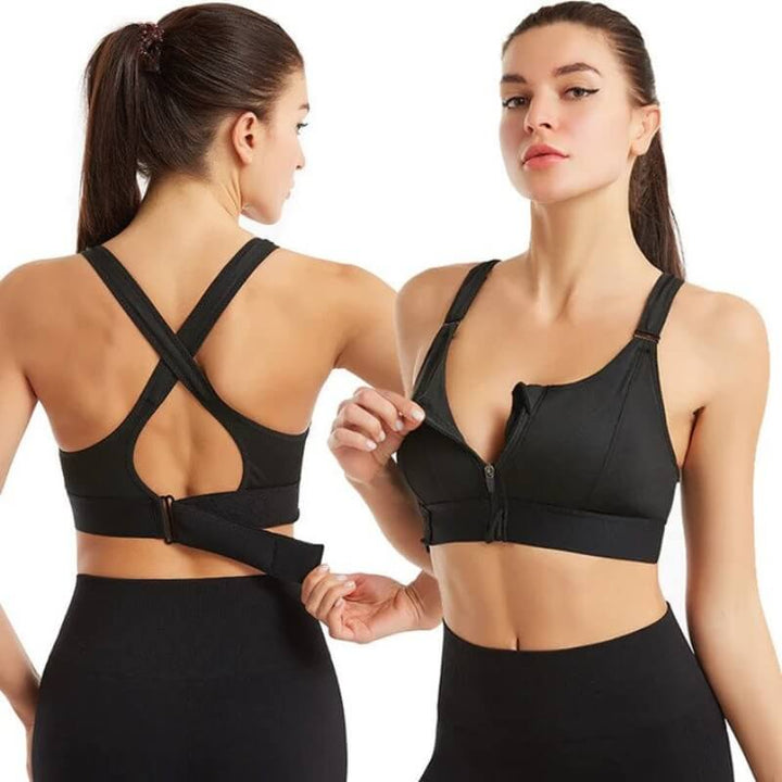 Sports Bra for Women | Front Zip | Adjustable Straps | Shock Absorbing | Push-up Effect