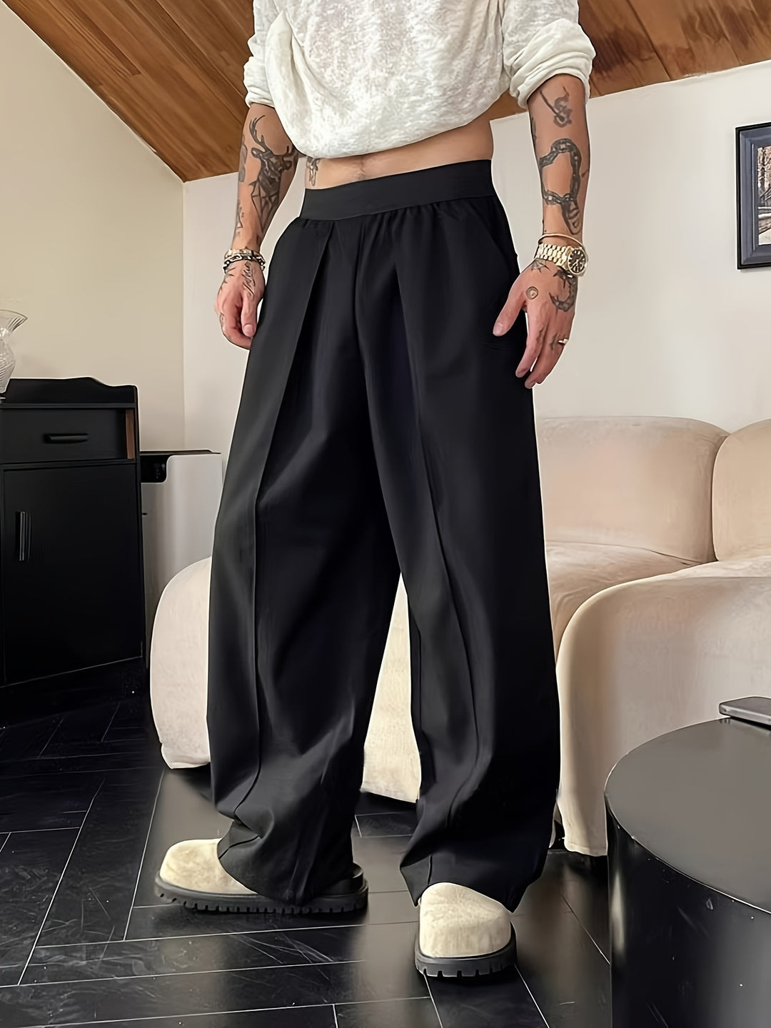 Men's Pants | Relaxed Fit | Elastic Waistband | Contrasting Colors