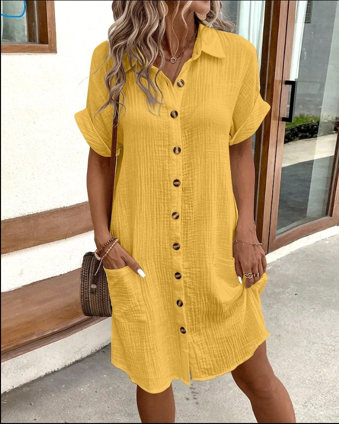 Women's Shirt Dress | Summer & Breathable | Button Closure | Solid Color Design