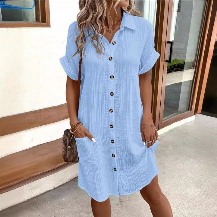Women's Shirt Dress | Summer & Breathable | Button Closure | Solid Color Design