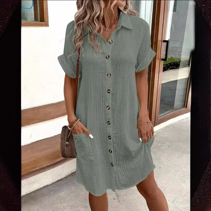 Women's Shirt Dress | Summer & Breathable | Button Closure | Solid Color Design