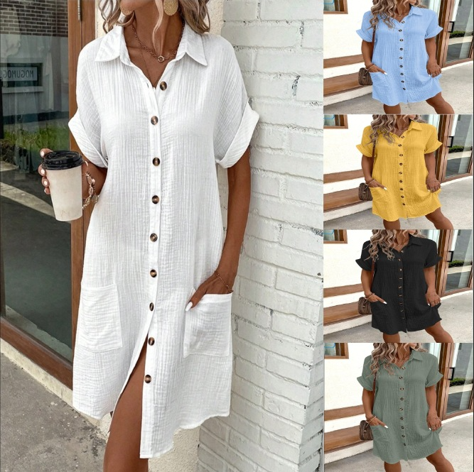 Women's Shirt Dress | Summer & Breathable | Button Closure | Solid Color Design