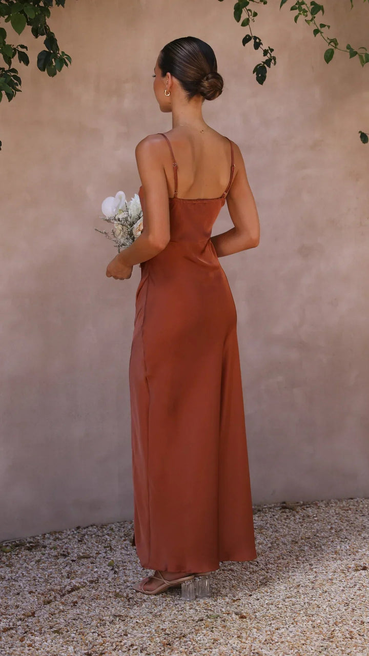 Women's Slip Dress | Satin Look & Straight Neckline | Side Slit | Elegant & Lightweight