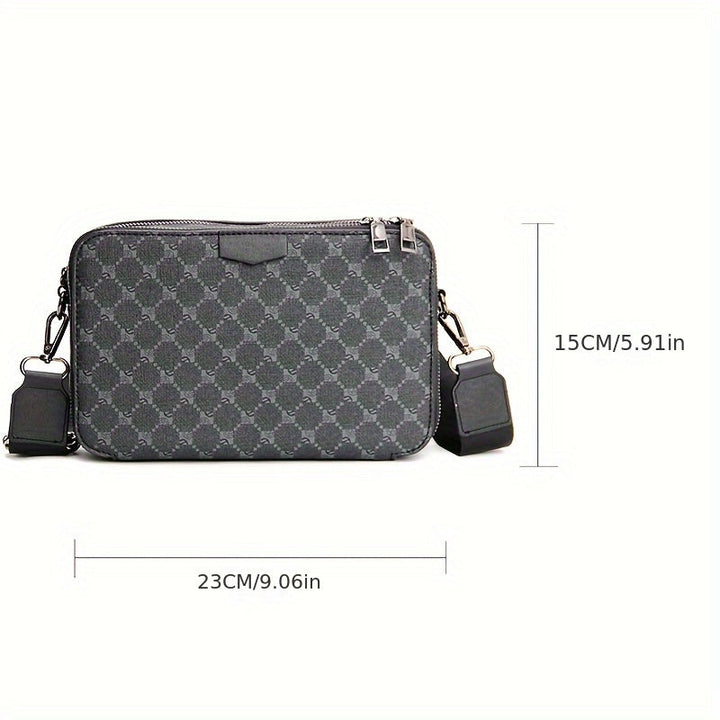 Men's Crossbody Bag | Streetstyle & Checked Design | Adjustable Strap & Multiple Pockets | Black