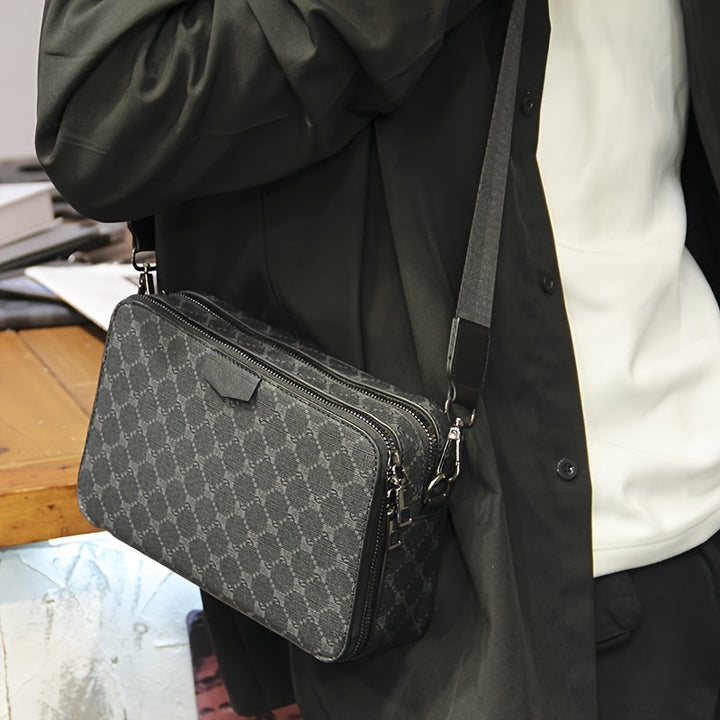 Men's Crossbody Bag | Streetstyle & Checked Design | Adjustable Strap & Multiple Pockets | Black