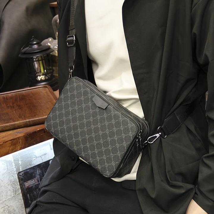 Men's Crossbody Bag | Streetstyle & Checked Design | Adjustable Strap & Multiple Pockets | Black