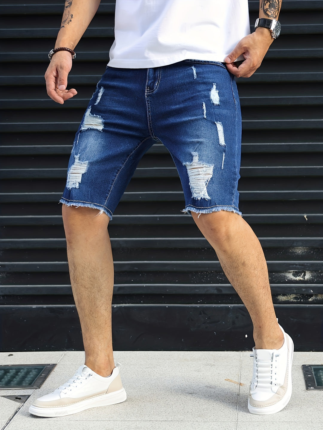 Men's Denim Shorts | Slim Fit & Stretch | Ripped Summer Jeans