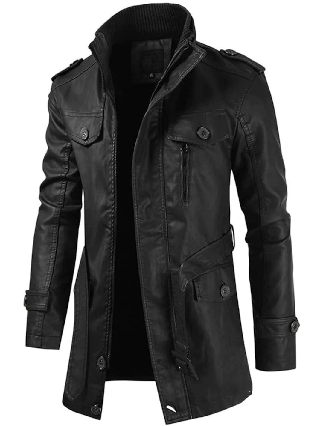 Men’s Winter Coat | PU Leather | Long Fit with Pockets | Casual & Business