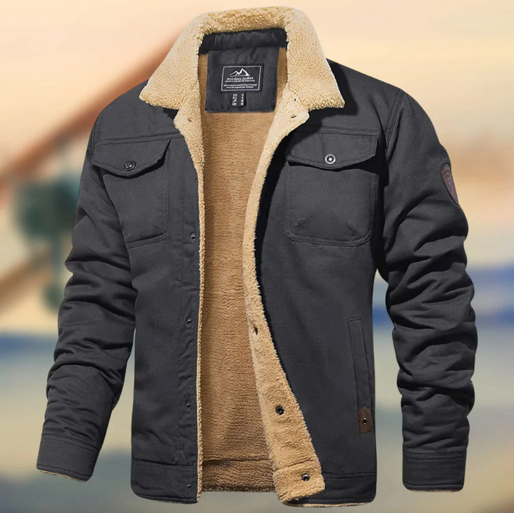 Men’s Winter Coat | Fleece-Lined Casual Jacket | Lapel Collar | Polyester