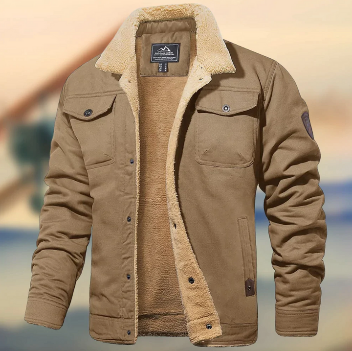 Men’s Winter Coat | Fleece-Lined Casual Jacket | Lapel Collar | Polyester