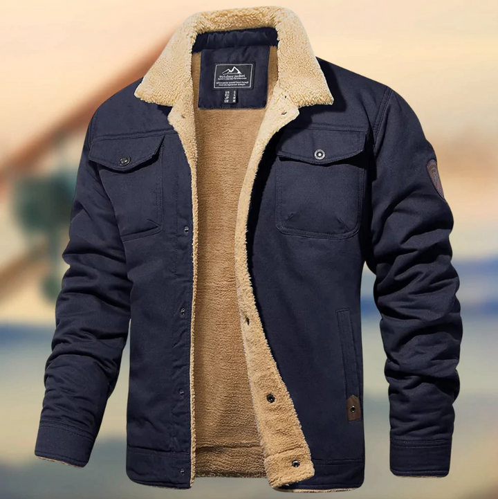 Men’s Winter Coat | Fleece-Lined Casual Jacket | Lapel Collar | Polyester