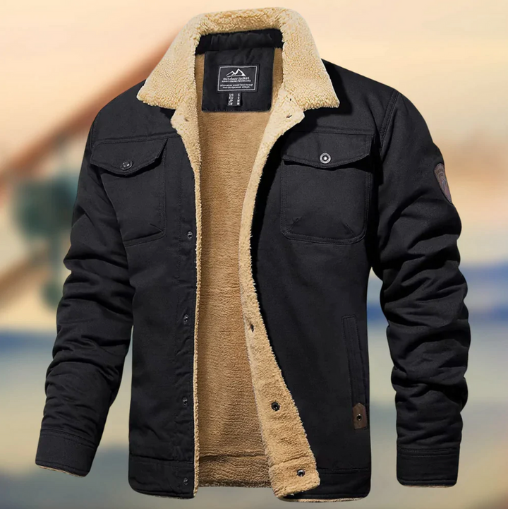 Men’s Winter Coat | Fleece-Lined Casual Jacket | Lapel Collar | Polyester