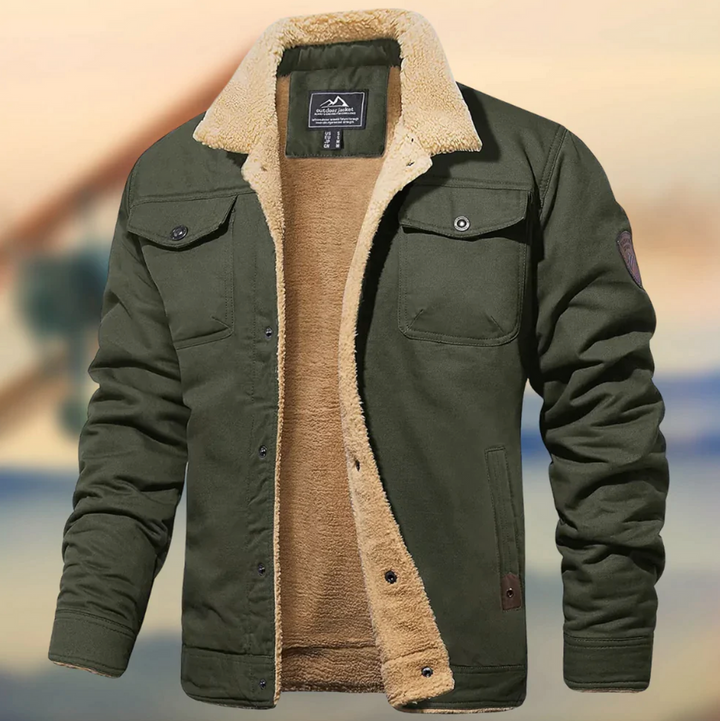 Men’s Winter Coat | Fleece-Lined Casual Jacket | Lapel Collar | Polyester
