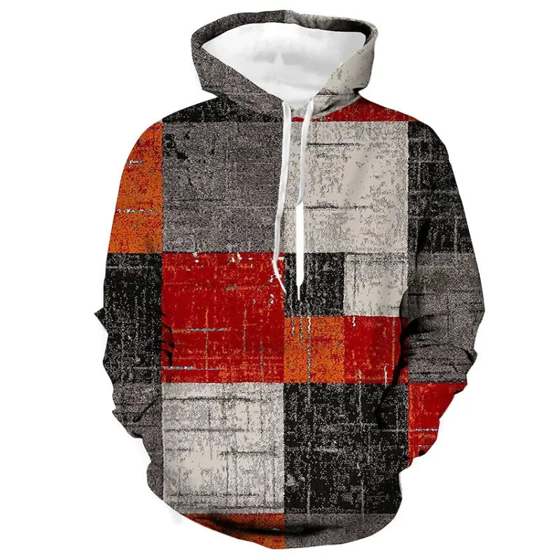 Men’s Hoodie | 3D Checkered Print | Streetstyle & Casual | Polyester