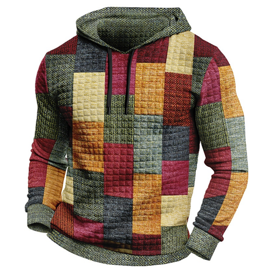 Men’s Hoodie | 3D Checkered Print | Streetstyle & Casual | Polyester