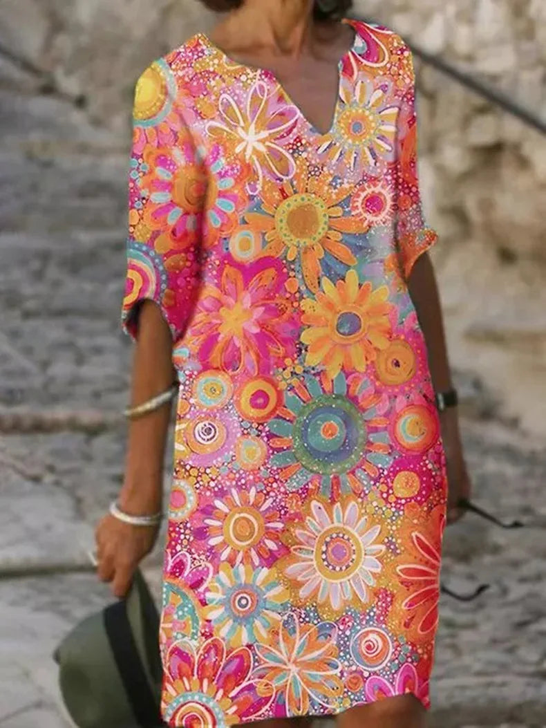 Women's Dress | V-Neck with Floral Print | Feminine & Comfortable | Polyester