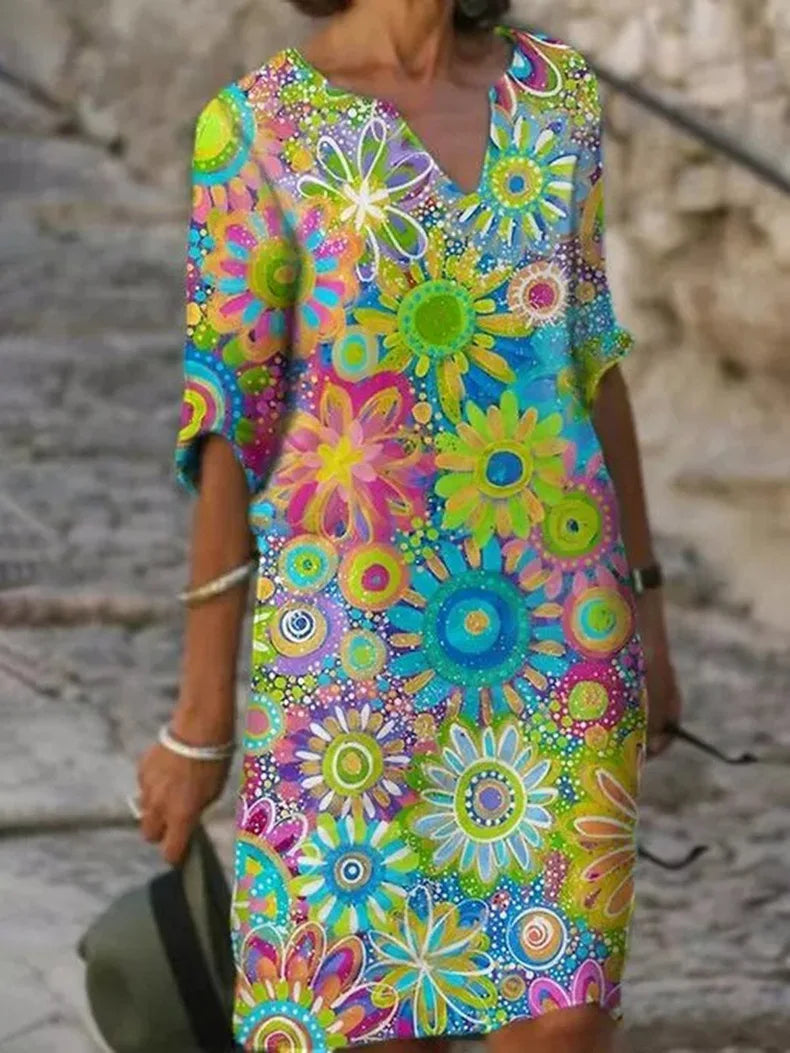 Women's Dress | V-Neck with Floral Print | Feminine & Comfortable | Polyester