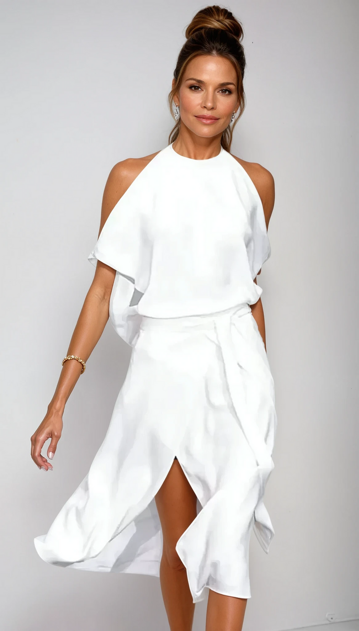 Women's Dress | Cold Shoulder Midi | Flowy & Flattering Fit | Polyester Blend