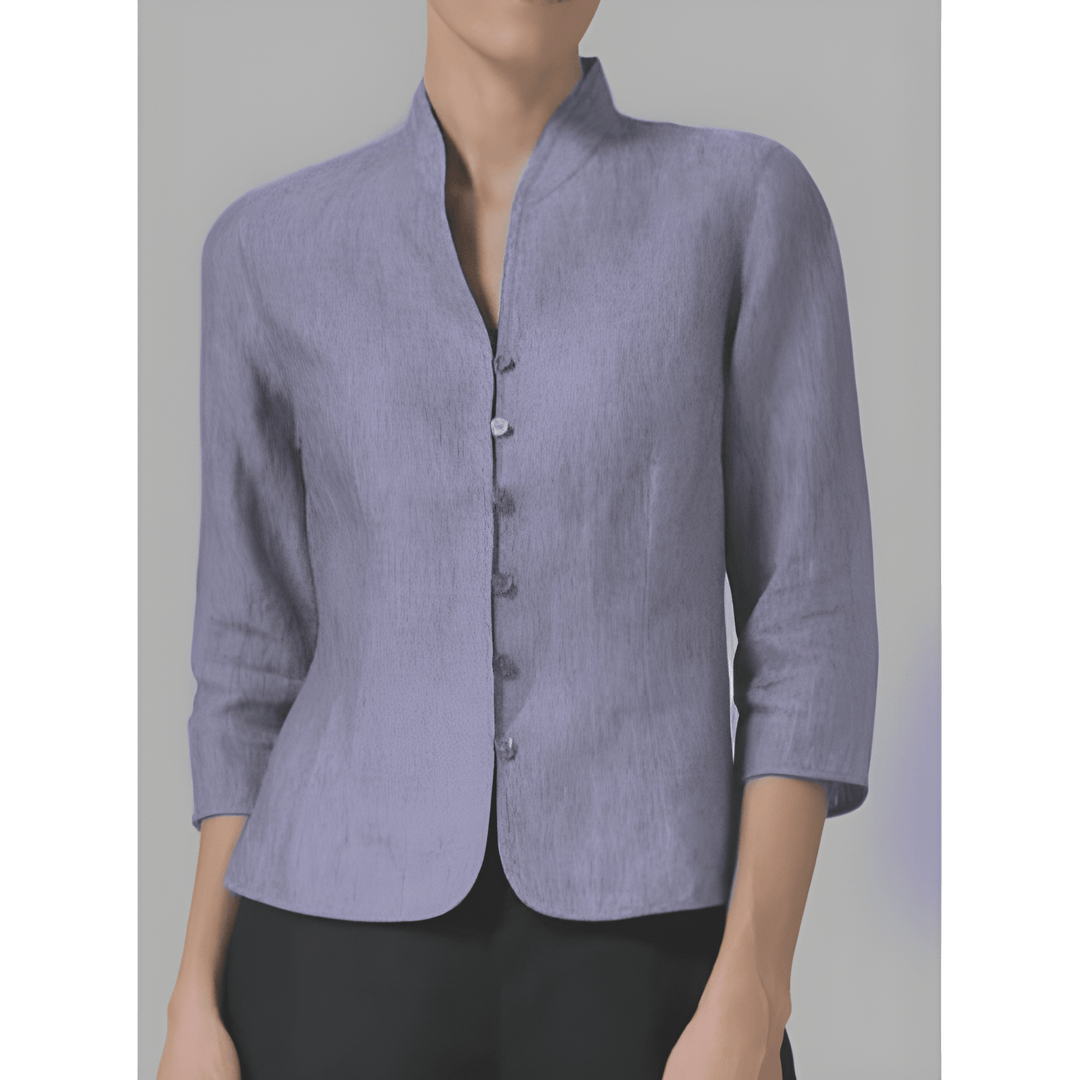Women's Blouse | Stand Collar Chambray | Elegant & Lightweight | Polyester/Spandex