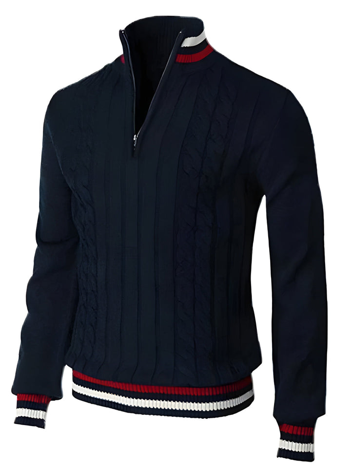 Men's Sweater | Turtleneck Zip & Slim Fit | Chunky Knit Design | Polyester