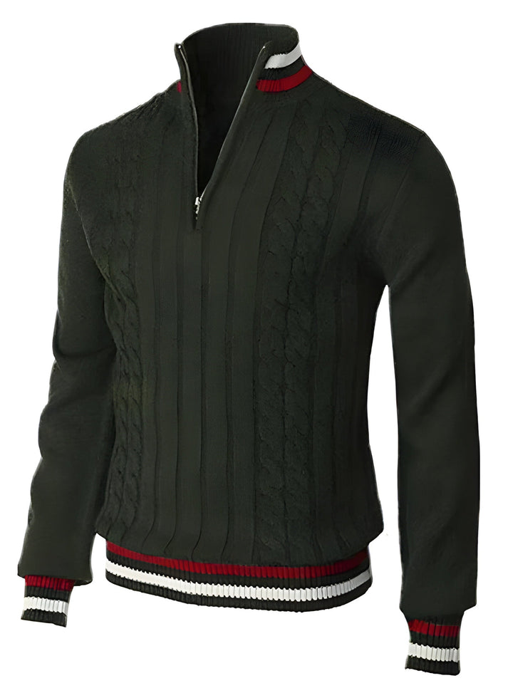 Men's Sweater | Turtleneck Zip & Slim Fit | Chunky Knit Design | Polyester