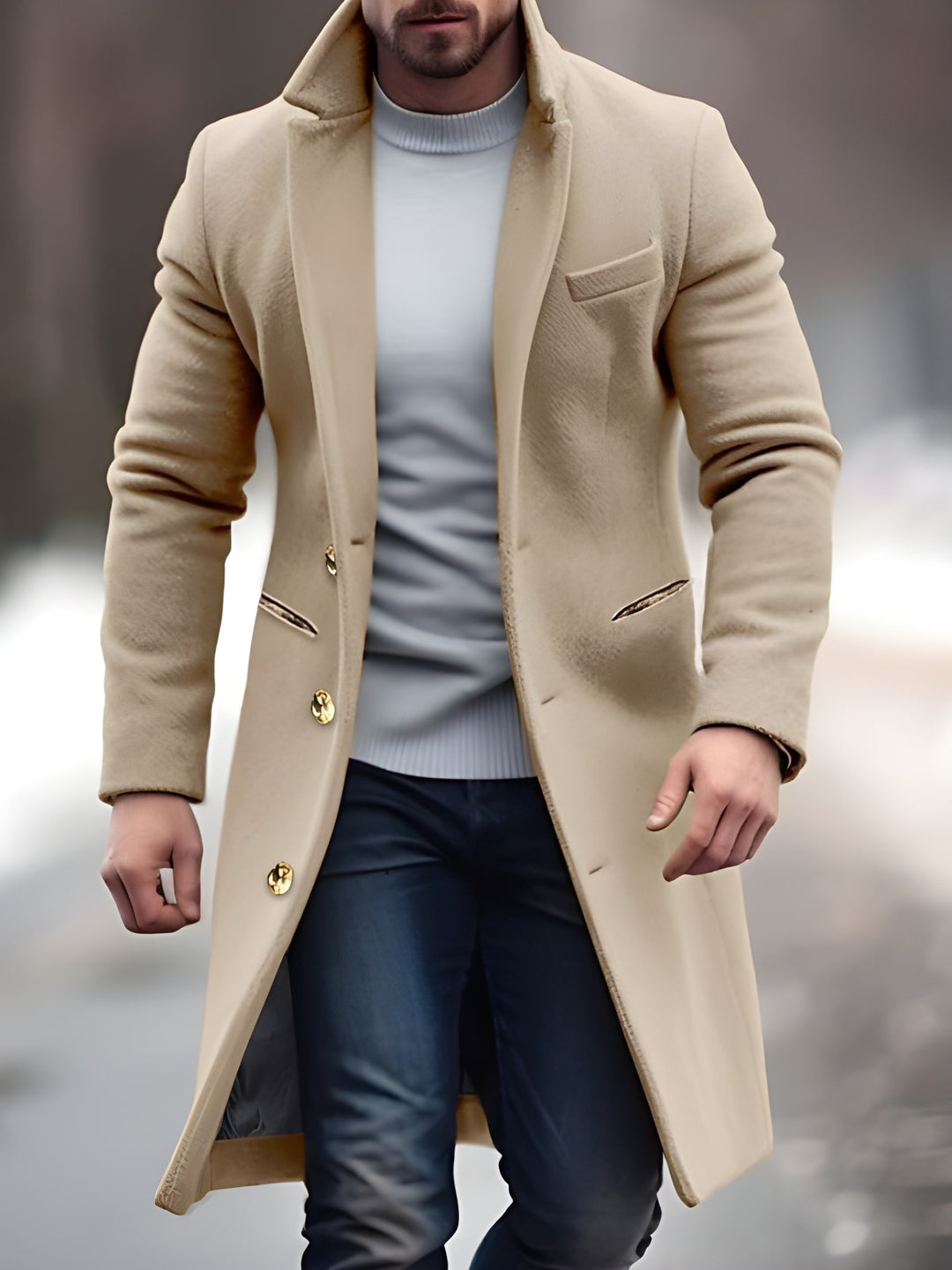 Men’s Long Coat | Chic & Modern | Stylish Button Details & Refined Fit | Poly Cotton Blend