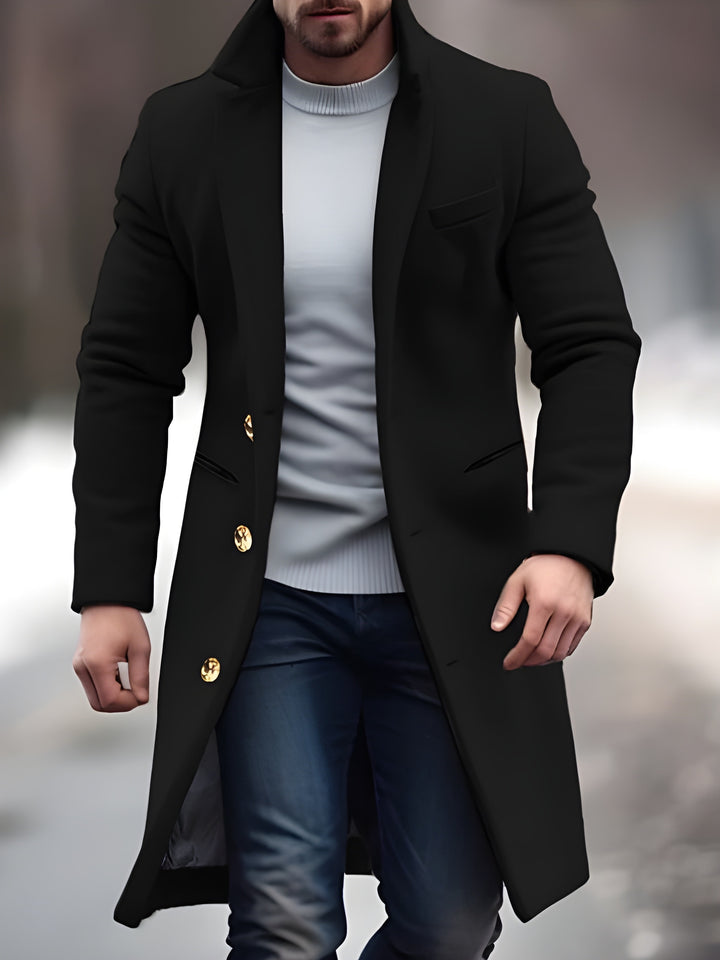 Men’s Long Coat | Chic & Modern | Stylish Button Details & Refined Fit | Poly Cotton Blend
