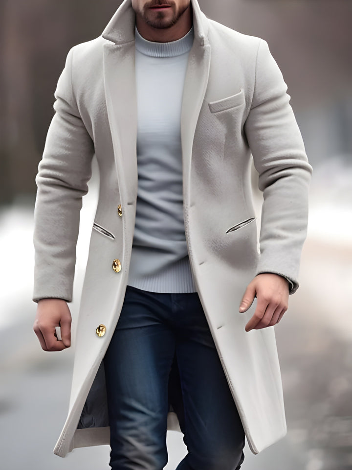 Men’s Long Coat | Chic & Modern | Stylish Button Details & Refined Fit | Poly Cotton Blend