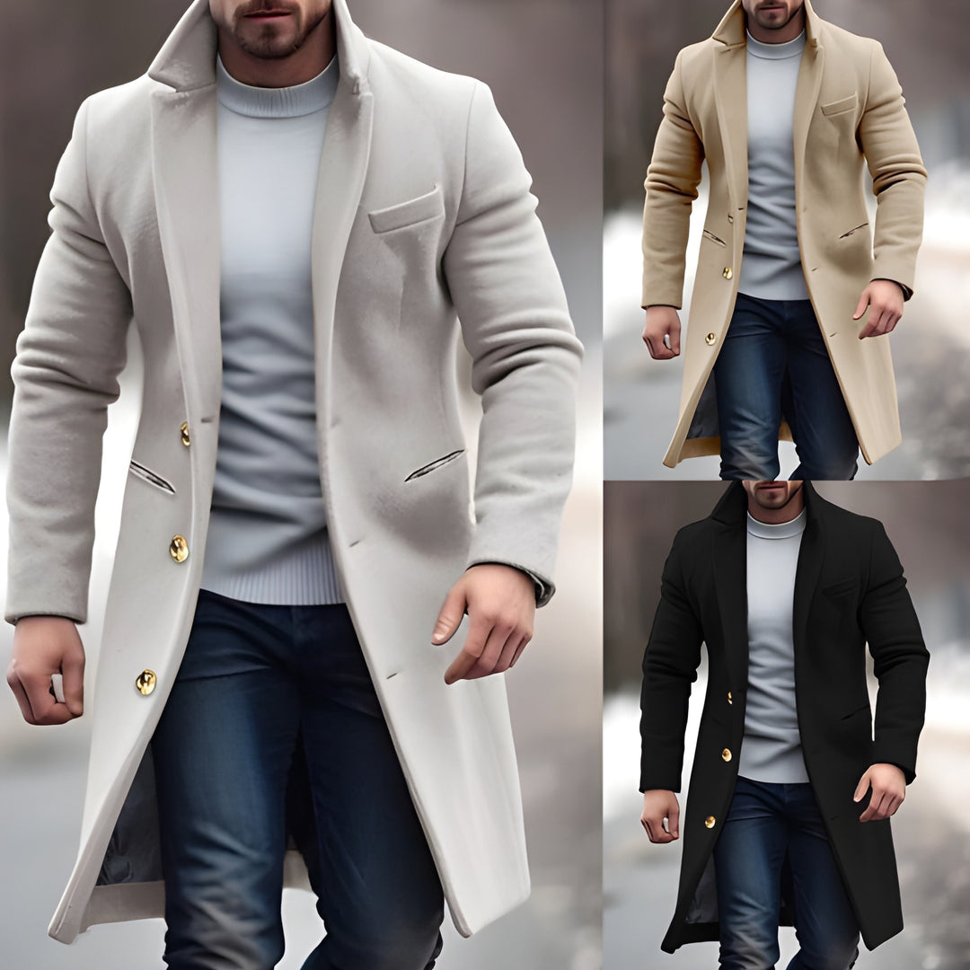 Men’s Long Coat | Chic & Modern | Stylish Button Details & Refined Fit | Poly Cotton Blend