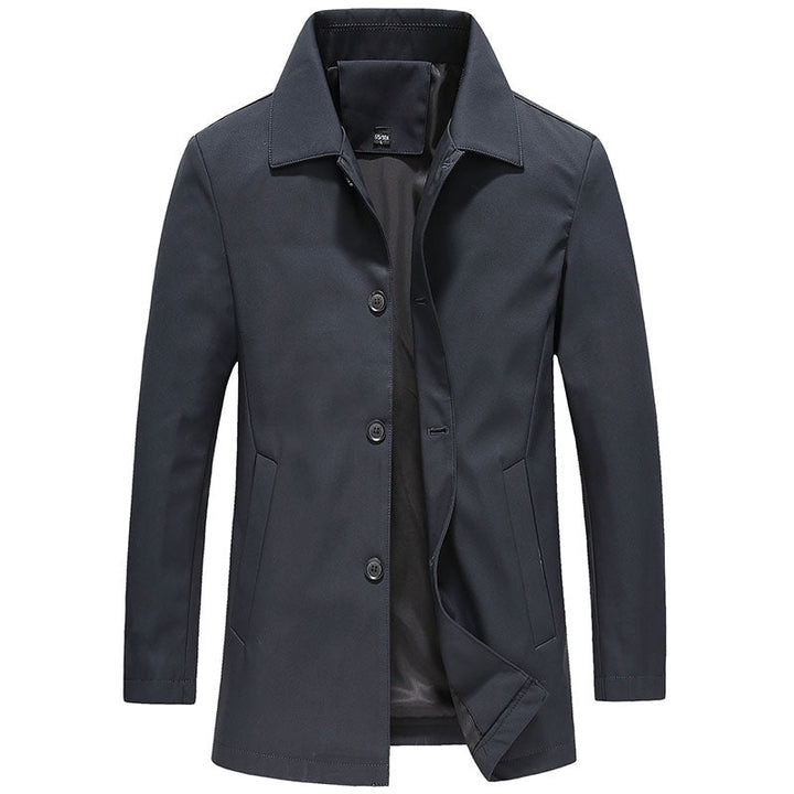 Men’s Long Coat | Windproof & Stylish | Fleece Lining & Button Detail | Poly Cotton Blend