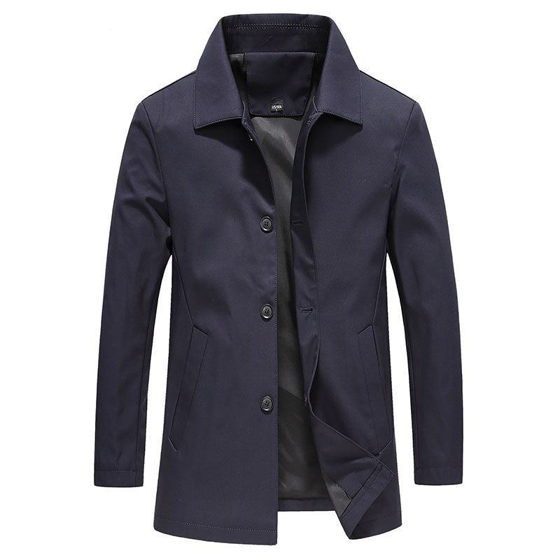 Men’s Long Coat | Windproof & Stylish | Fleece Lining & Button Detail | Poly Cotton Blend