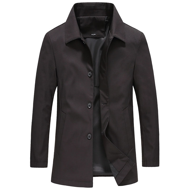 Men’s Long Coat | Windproof & Stylish | Fleece Lining & Button Detail | Poly Cotton Blend